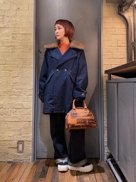 「らふこーで」｜「アイテム（デニムジャケット）」を使った、つぼねさん（レディース・153cm）の冬コーディネート