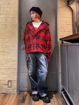 「アイテム（その他アウター、レッド系）」を使った、つぼねさん（レディース・153cm）の冬コーディネート