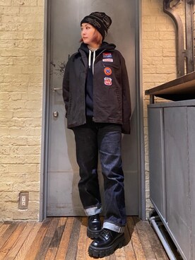 「でにむ」｜「アイテム（ニットキャップ/ビーニー）」を使った、つぼねさん（レディース・153cm）の冬コーディネート