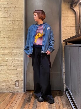「でにむ」｜「アイテム（スウェットパンツ）」を使った、つぼねさん（レディース・153cm）の春コーディネート