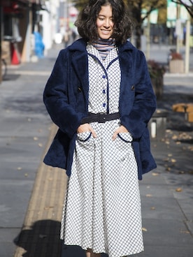 「ブルー x ホワイト」｜「アイテム（ワンピース/ドレス）」を使った、THE SIDERさん（レディース・158cm）の秋コーディネート