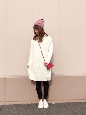 「UNIQLO（ユニクロ）のWOMEN ウルトラストレッチジーンズ（デニムパンツ）」を使った、Natsu♡さん（レディース・162cm）の冬コーディネート