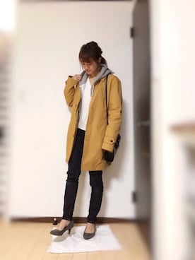 「Vネック」｜「アイテム（ステンカラーコート）」を使った、Natsu♡さん（レディース・162cm）の冬コーディネート