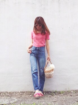 「BEAMS（ビームス）のアイテム（かごバッグ）」を使った、Natsu♡さん（レディース・162cm）の夏コーディネート