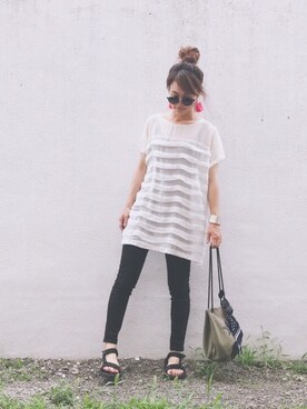 「UNIQLO（ユニクロ）のWOMEN ウルトラストレッチジーンズ（デニムパンツ）」を使った、Natsu♡さん（レディース・162cm）の夏コーディネート