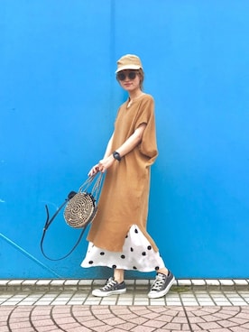 「ビーズバッグ」｜「アイテム（キャップ）」を使った、Natsu♡さん（レディース・163cm）の夏コーディネート