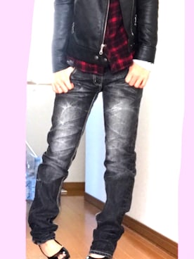 「お買い物」｜「アイテム（ライダースジャケット）」を使った、sayachin.さん（レディース・160cm）の冬コーディネート