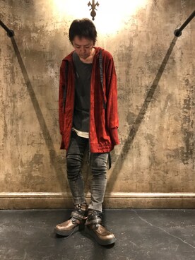 「KMRii（ケムリ）のアイテム（パーカー）」を使った、shinozaki daigaさん（メンズ・175cm）の春コーディネート