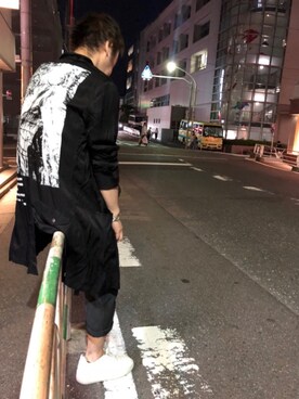 「KMRii（ケムリ）のアイテム（ステンカラーコート）」を使った、shinozaki daigaさん（メンズ・175cm）の秋コーディネート