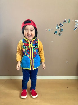 「アイテム（ダウンベスト、その他）」を使った、watanさん（キッズ・100cm）の秋コーディネート