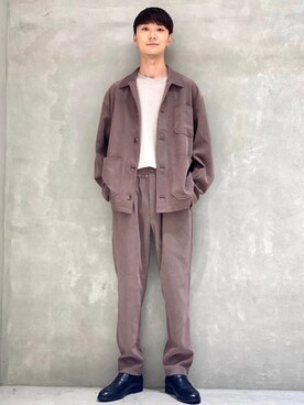 「アイテム（カバーオール、パープル系）」を使った、sakasaさん（メンズ・180cm）の秋コーディネート