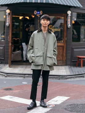 「ハンティングジャケット」｜「アイテム（その他）」を使った、sakasaさん（メンズ・180cm）の冬コーディネート