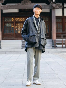 「ダブルジャケット」｜「アイテム（その他アウター）」を使った、sakasaさん（メンズ・180cm）の冬コーディネート