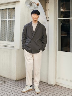 「ダブルジャケット」｜「アイテム（その他アウター）」を使った、sakasaさん（メンズ・180cm）の冬コーディネート