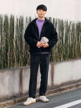 「リブニット」｜「アイテム（ブルゾン）」を使った、sakasaさん（メンズ・180cm）の冬コーディネート