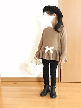 「ぺプラムトップス」｜「アイテム（ハンチング/ベレー帽）」を使った、yu***さん（キッズ・100cm）の秋コーディネート