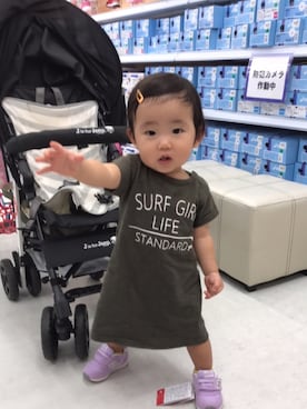 「YELLOWFACE（イエローフェイス）のアイテム」を使った、なつなさん（キッズ・70cm）の夏コーディネート