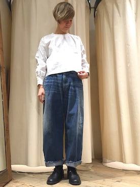 「リメイクデニム」｜「アイテム（シャツ/ブラウス）」を使った、mahoさん（レディース・161cm）の冬コーディネート