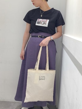 「パープル×黒」｜「アイテム（スカート）」を使った、Rihoさん（レディース・155cm）の夏コーディネート