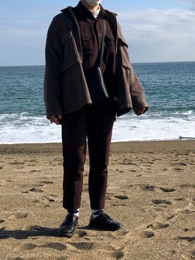 「HARE（ハレ）のアイテム（その他アウター、ブラウン系）」を使った、ワンたそこーたろーさん（メンズ・174cm）の春コーディネート
