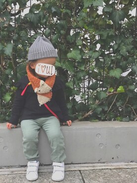 「B:MING by BEAMS（ビーミングバイビームス）のビーミング by ビームス / リブワッチキャップ（ニットキャップ/ビーニー、グレー系）」を使った、ouiさん（キッズ・110cm）の春コーディネート