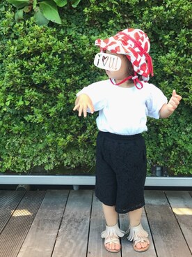 「koreaのアイテム（ハット、レッド系）」を使った、ouiさん（キッズ・110cm）の秋コーディネート