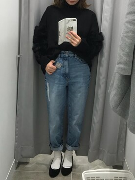 「ハイウエストストレートジーンズ」｜lalalaさん（レディース・154cm）の冬コーディネート