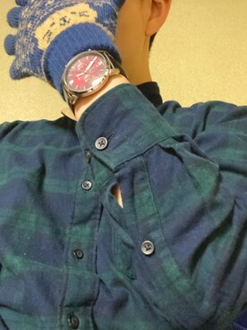 「UNIQLO（ユニクロ）のアイテム（シャツ/ブラウス、グリーン系）」を使った、motimotikouchanさん（メンズ・161cm）の冬コーディネート