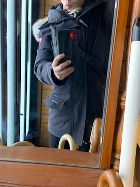 「CANADA GOOSE（カナダグース）のCANADA GOOSE/カナダグース LANGFORD PARKA FUSION FIT/ラングフォードパーカー / ランフォードパーカー（ダウンジャケット/コート、ブラック系）」を使った、motimotikouchanさん（メンズ・161cm）の冬コーディネート