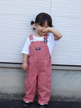 「アイテム（サロペット/オーバーオール、レッド系）」を使った、にじのははさん（キッズ・90cm）の春コーディネート