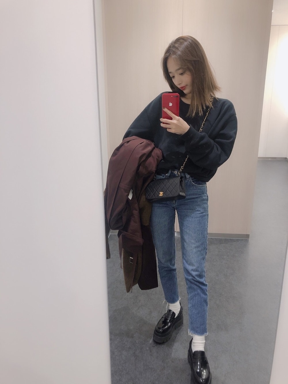 「CLANEのMILITARY LAYER BOA COAT（モッズコート、ブラウン系）」を使った、近藤千尋さん（レディース・160cm）の冬コーディネートの1枚目の写真