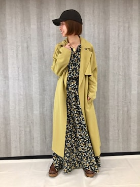 「イエローコーデ」｜「アイテム（トレンチコート）」を使った、JEANASIS　mkさん（レディース・155cm）の春コーディネート