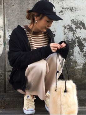 「select MOCA（セレクトモカ）のアイテム（MA-1）」を使った、asamiさん（レディース・163cm）の冬コーディネート