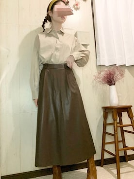 「レザースカート」｜「アイテム（シャツワンピース）」を使った、mintさん（レディース・157cm）の秋コーディネート