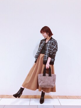 「DRESKIP（ドレスキップ）のアイテム（ブーツ）」を使った、あいさん（レディース・153cm）の秋コーディネート
