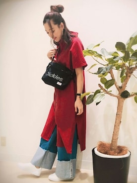 「VENCEEXCHANGE（ヴァンスエクスチェンジ）のアイテム（シャツワンピース）」を使った、maoさん（レディース・168cm）の夏コーディネート