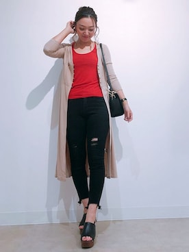 「アイテム（キャミソール、レッド系）」を使った、maoさん（レディース・168cm）の夏コーディネート