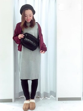「ムートン」｜「アイテム（MA-1）」を使った、maoさん（レディース・168cm）の秋コーディネート