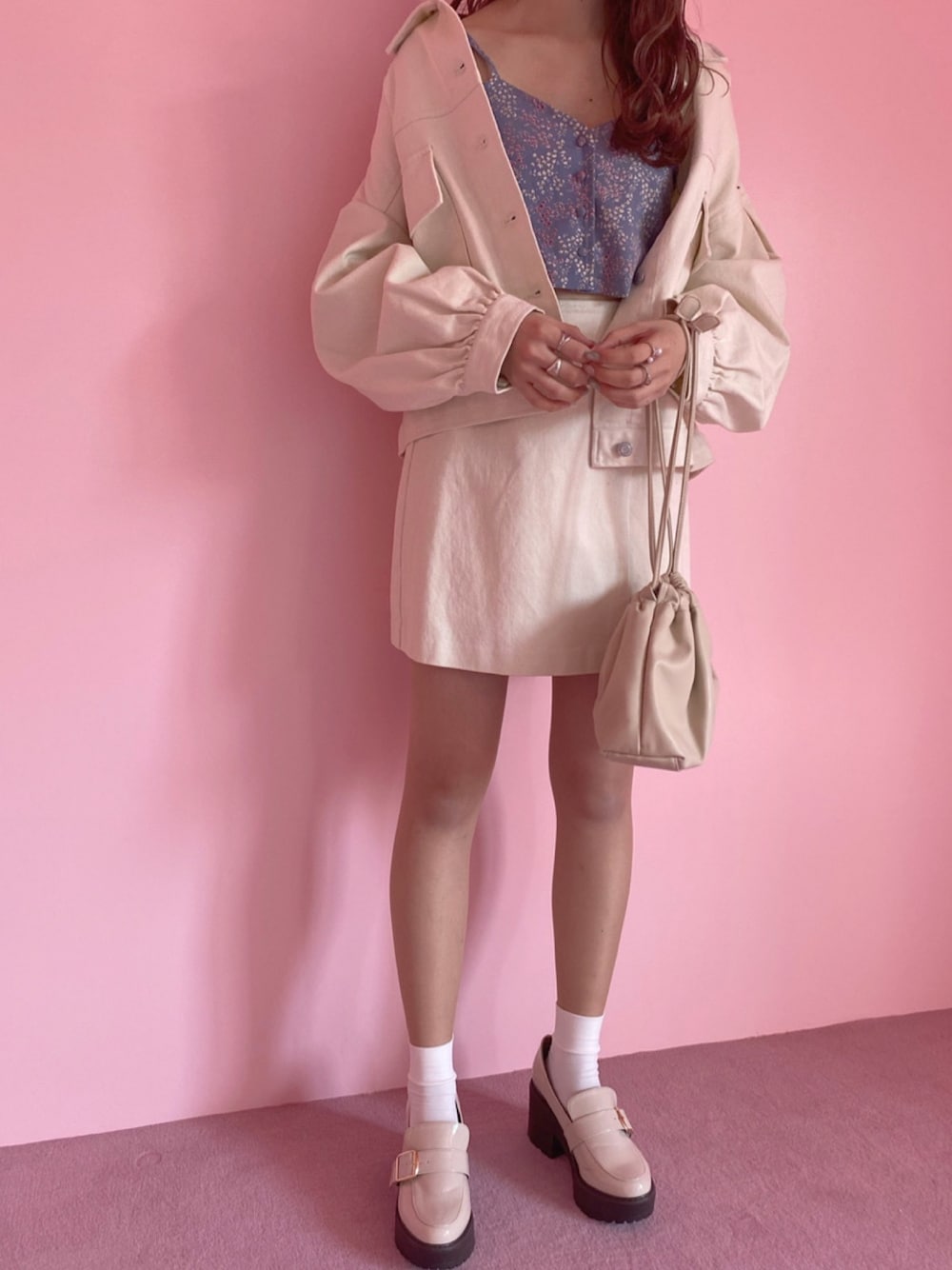 「Heather、へザー、休日コーデ、セットアップ、春服」｜「Heatherのカラーアソートブルゾン　872145（ブルゾン、ホワイト系）」を使った、NENEさん（レディース・162cm）の春コーディネートの1枚目の写真