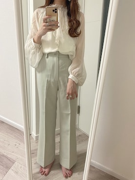 「Heather（ヘザー）のアイテム（スラックス）」を使った、NENEさん（レディース・162cm）の春コーディネート