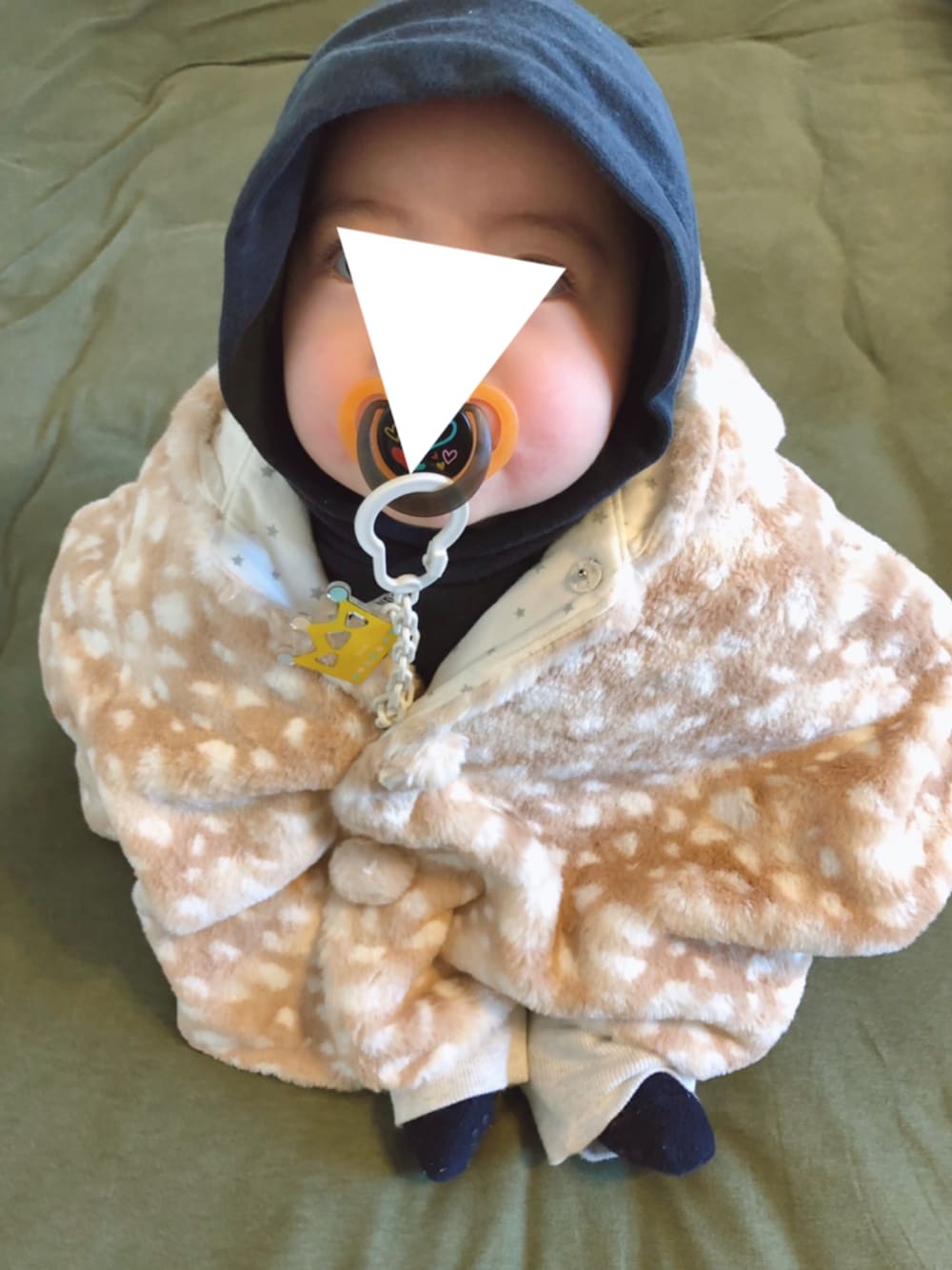 「kids、冬コーデ、おとこのこ、ベビーコーデ、赤ちゃん、ポンチョ、０歳」｜「MARKEY'Sのアイテム（パーカー、ブルー系）」を使った、✩hm✩さん（キッズ・80cm）の冬コーディネートの1枚目の写真