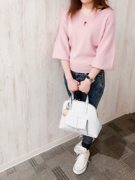 「& chouette（アンドシュエット）のアイテム（ボストンバッグ）」を使った、Aiさん（レディース・155cm）の春コーディネート