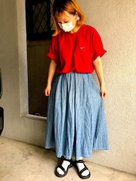 「BEAMS BOY（ビームスボーイ）のアイテム（デニムスカート、ブルー系）」を使った、china＊さん（レディース・157cm）の春コーディネート