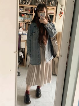 「PULL&BEAR（プルアンドベア）のアイテム（デニムジャケット）」を使った、Niinaさん（レディース・160cm）の冬コーディネート