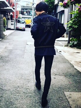 「SAINT LAURENT PARIS（サンローランパリ）のアイテム（ブルゾン）」を使った、sa.sh.ooさん（メンズ・175cm）の春コーディネート