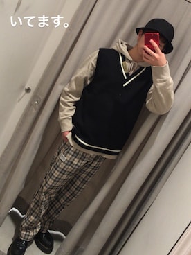 「YARD PLUS（ヤードプリュス）のアイテム（ハット）」を使った、岩﨑真治さん（メンズ・180cm）の春コーディネート