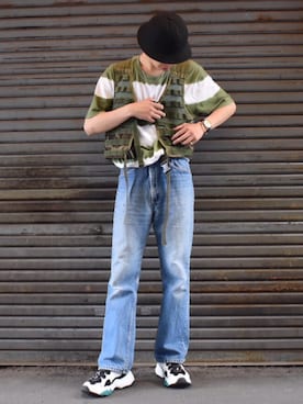 「YARD PLUS（ヤードプリュス）のアイテム（ハット）」を使った、岩﨑真治さん（メンズ・180cm）の春コーディネート