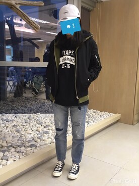 「A BATHING APE（アベイシングエイプ）のアイテム（ジャケット/アウター）」を使った、KAY.FUNGさん（レディース・158cm）の冬コーディネート