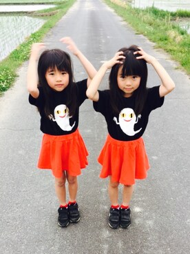 「SPACE（スペース）のアイテム」を使った、ひよ。こは。さん（キッズ・110cm）の春コーディネート