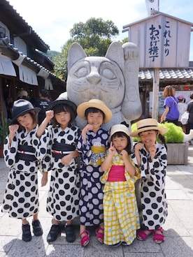 「apres les cours（アプレレクール）のアイテム（浴衣）」を使った、ひよ。こは。さん（キッズ・110cm）の夏コーディネート